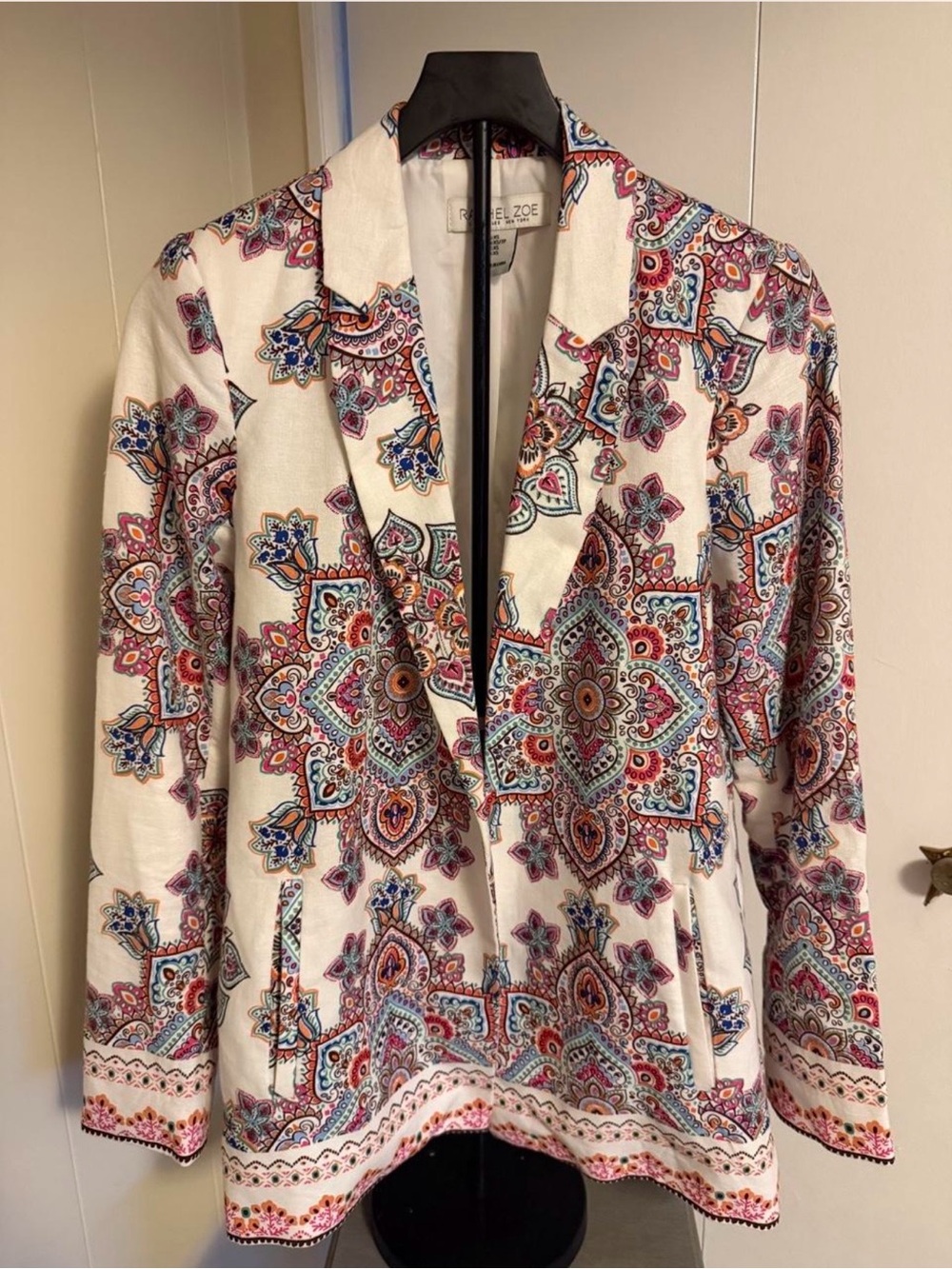 Rachel Zoe White Paisley Medallion Blazer with Pink & Blue Accents
